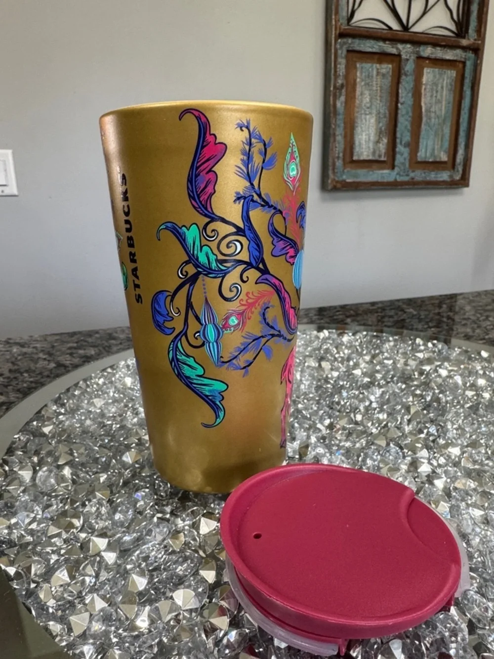Starbucks 2024 holiday pink gold deer Tumbler with Multicolor Floral NWT